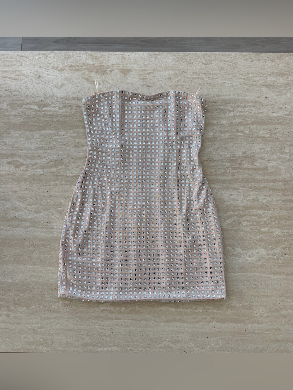 Zara Strapless Blush Pink Sequin Mirror Mini Dress